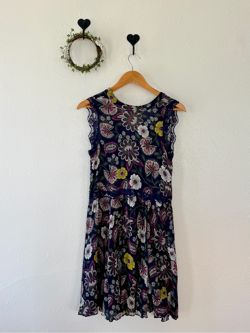 libby.edelman Navy Floral Swing Dress | XS | Boho Cottagecore Summer Dress - Picture 3 of 7